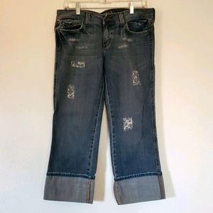 Wide Leg Crop Patched/Distressed Jeans